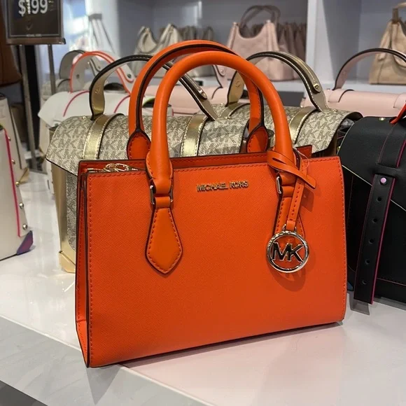Michael Kors Sheila Small Center Zip Satchel Shoulder Crossbody Bag Poppy